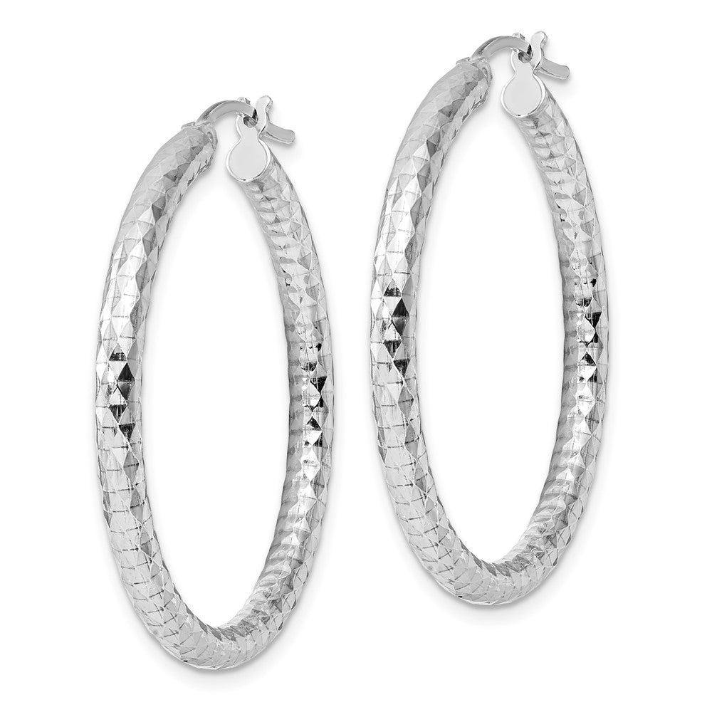Alternate view of the 3mm Diamond Cut, Polished Sterling Silver Hoops - 35mm (1 3/8 Inch) by The Black Bow Jewelry Co.
