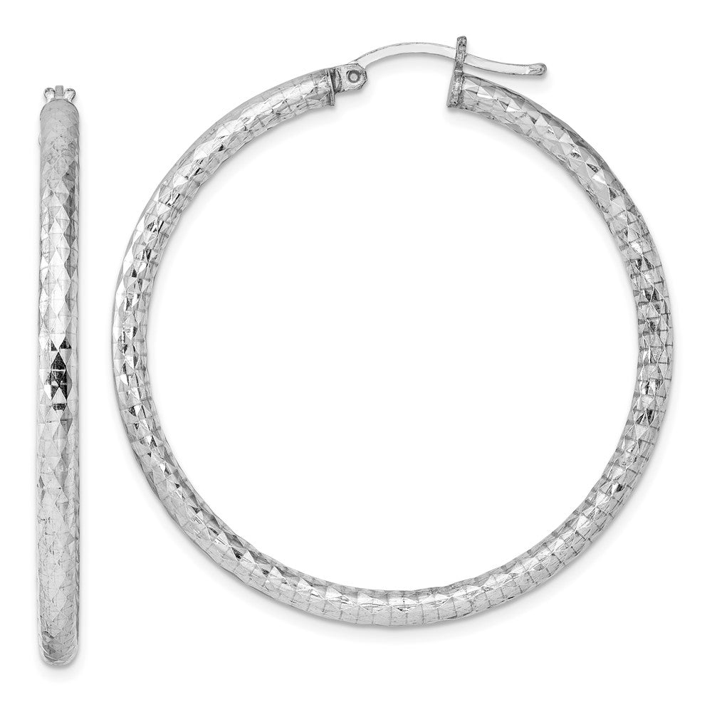 3mm Diamond Cut, Polished Sterling Silver Hoops - 45mm (1 3/4 Inch), Item E8901-45 by The Black Bow Jewelry Co.