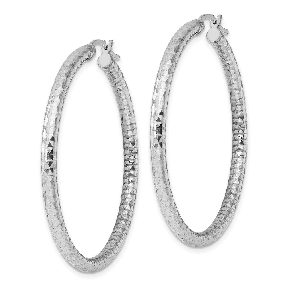 Alternate view of the 3mm Diamond Cut, Polished Sterling Silver Hoops - 45mm (1 3/4 Inch) by The Black Bow Jewelry Co.