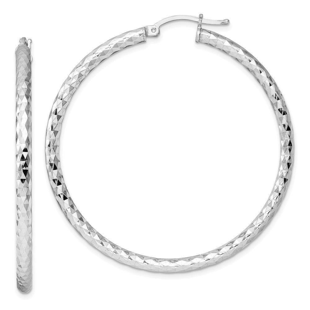 3mm Diamond Cut, Polished Sterling Silver Hoops - 50mm (1 7/8 Inch), Item E8901-50 by The Black Bow Jewelry Co.