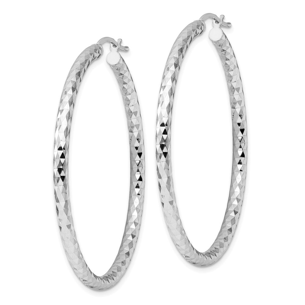 Alternate view of the 3mm Diamond Cut, Polished Sterling Silver Hoops - 50mm (1 7/8 Inch) by The Black Bow Jewelry Co.