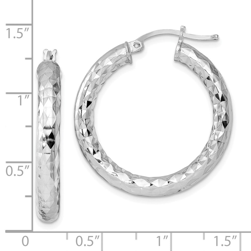Alternate view of the 4mm, Polished/Diamond Cut, LG Sterling Silver Hoops, 30mm (1 1/8 Inch) by The Black Bow Jewelry Co.