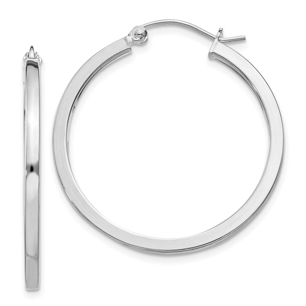 2mm, Sterling Silver, Polished Square Hoops - 30mm (1 1/8 Inch), Item E8913-30 by The Black Bow Jewelry Co.