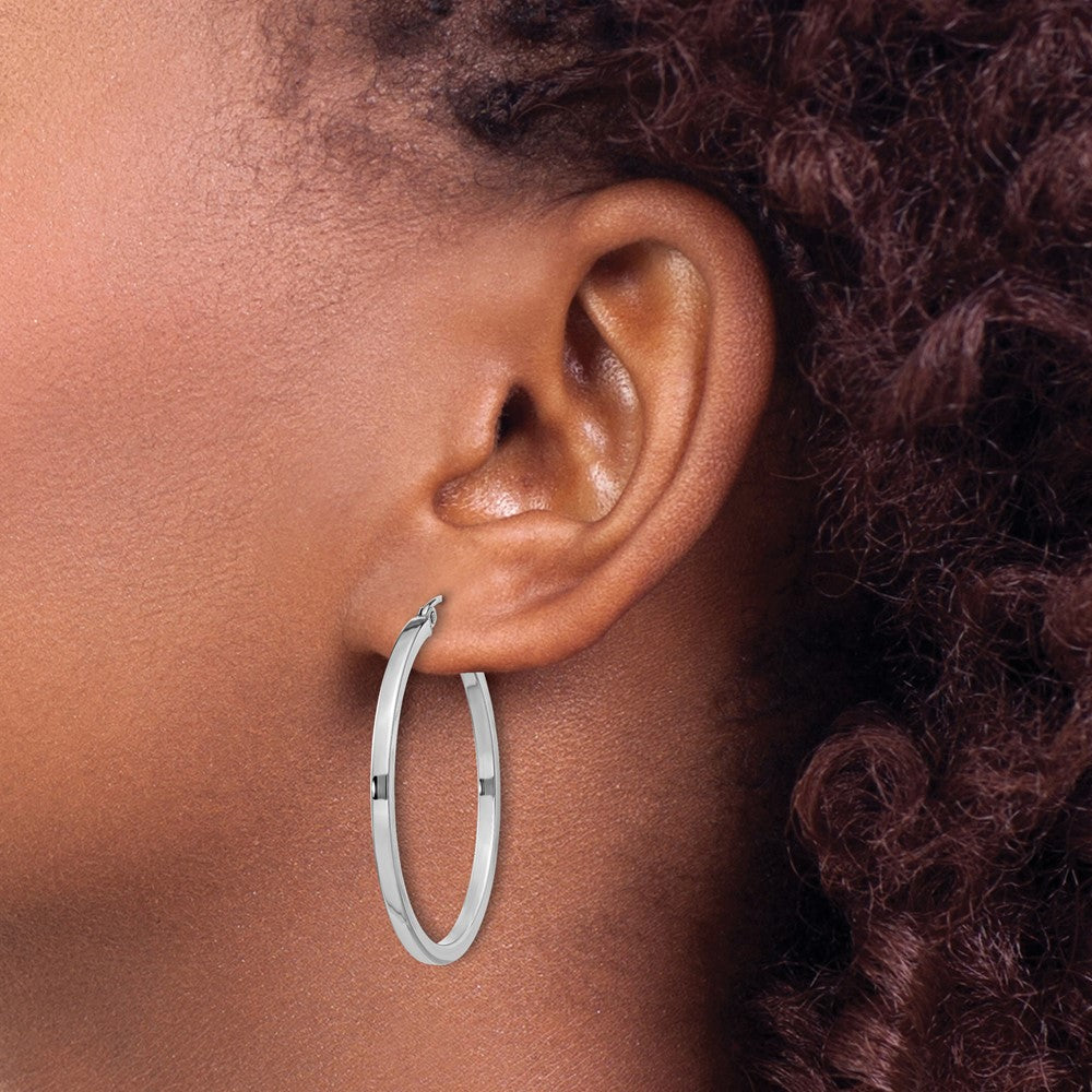 Alternate view of the 2mm, Sterling Silver, Polished Square Hoops - 35mm (1 3/8 Inch) by The Black Bow Jewelry Co.