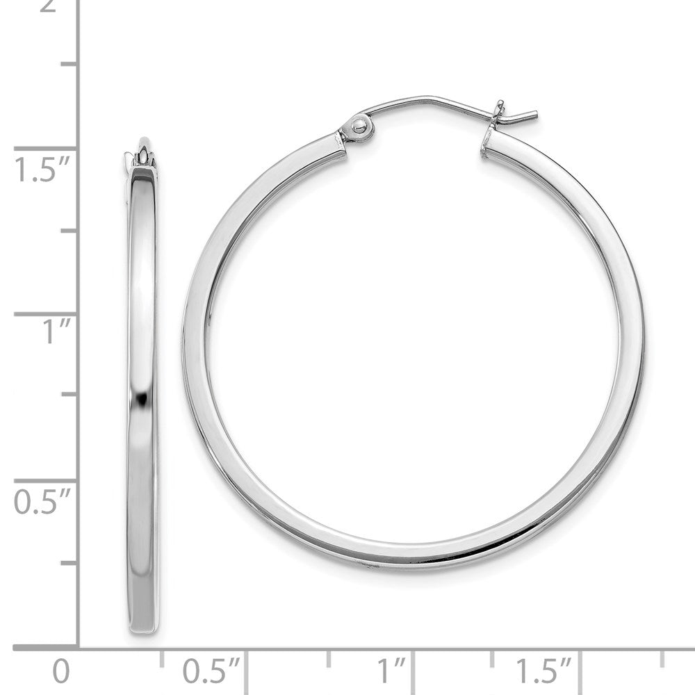 Alternate view of the 2mm, Sterling Silver, Polished Square Hoops - 35mm (1 3/8 Inch) by The Black Bow Jewelry Co.