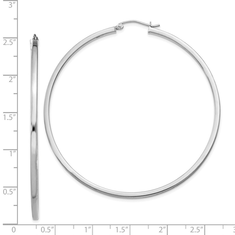 Alternate view of the 2mm, Sterling Silver, Polished Square Hoops - 60mm (2 3/8 Inch) by The Black Bow Jewelry Co.