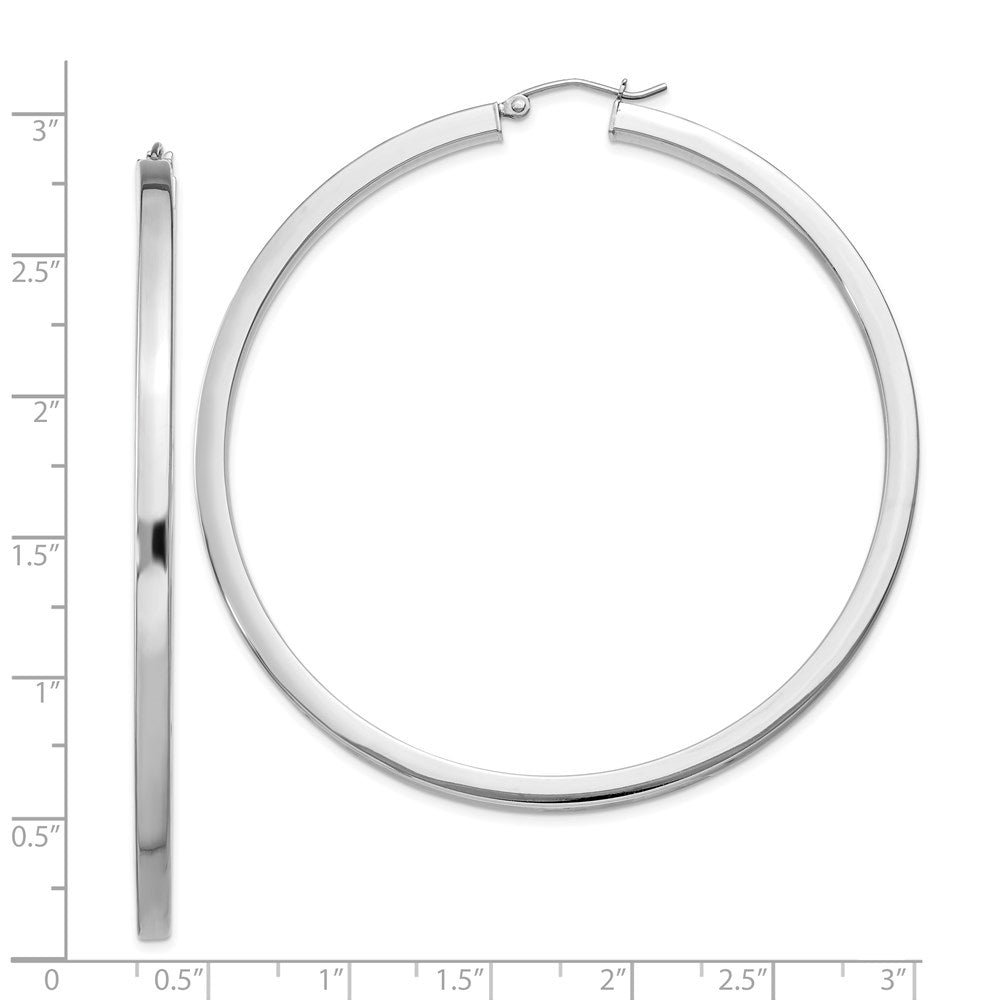 Alternate view of the 2mm, Sterling Silver, Polished Square Hoops - 65mm (2 1/2 Inch) by The Black Bow Jewelry Co.