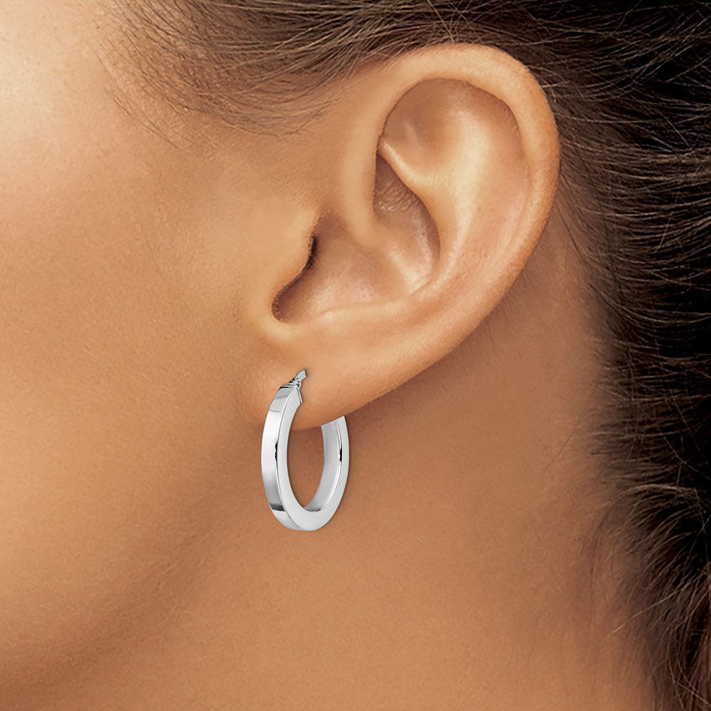 3.25mm, Sterling Silver, Hollow Square Hoops - 20mm (3/4 Inch)