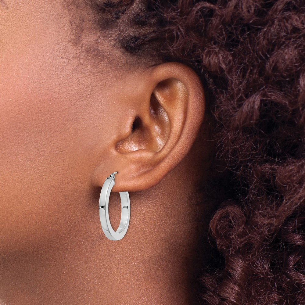 Alternate view of the 3.25mm, Sterling Silver, Hollow Square Hoops - 25mm (1 Inch) by The Black Bow Jewelry Co.