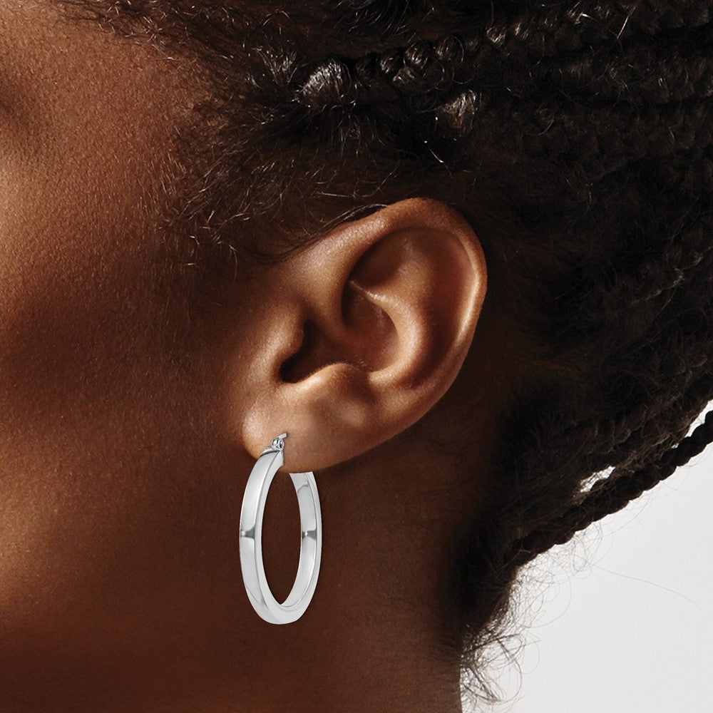Alternate view of the 3.25mm, Sterling Silver, Polished Square Hoops - 30mm (1 1/8 Inch) by The Black Bow Jewelry Co.