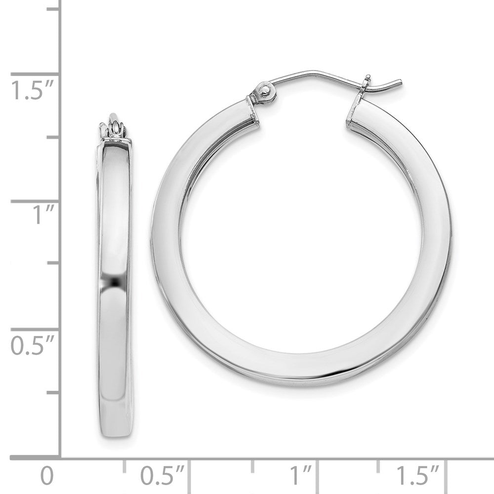Alternate view of the 3.25mm, Sterling Silver, Polished Square Hoops - 30mm (1 1/8 Inch) by The Black Bow Jewelry Co.