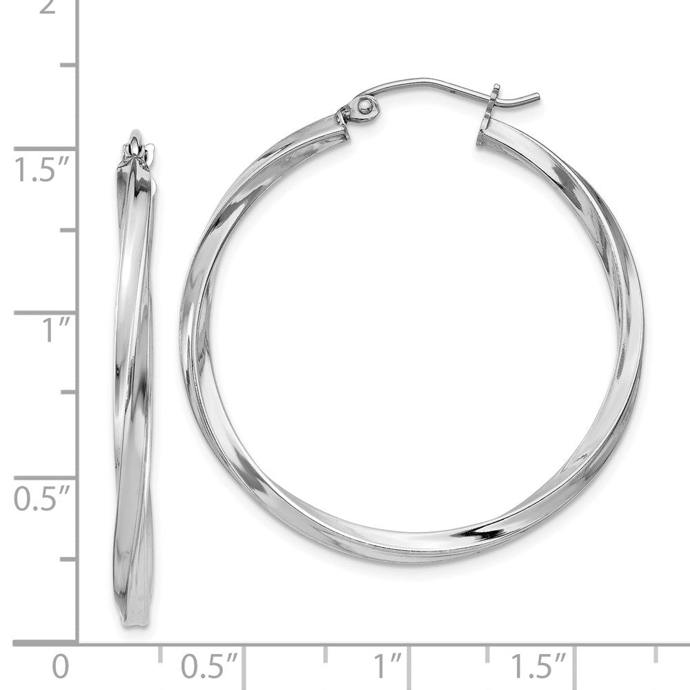 Alternate view of the 2.5mm Sterling Silver, Twisted Round Hoop Earrings, 35mm (1 3/8 In) by The Black Bow Jewelry Co.
