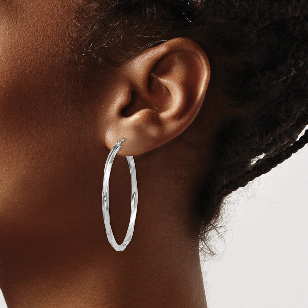 Alternate view of the 2.5mm Sterling Silver, Twisted Round Hoop Earrings, 40mm (1 1/2 In) by The Black Bow Jewelry Co.