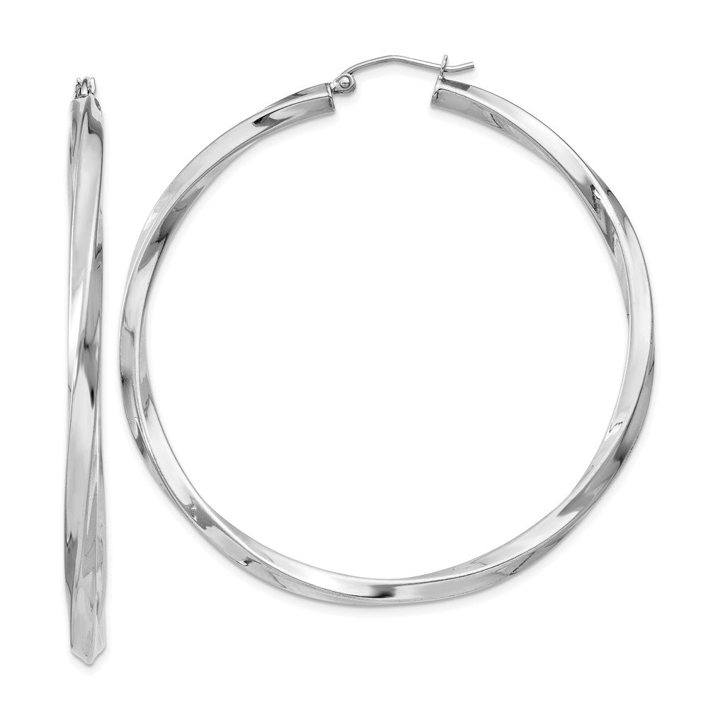 3mm, Sterling Silver, Twisted Round Hoop Earrings, 55mm Dia.(2 1/8 In), Item E8937-55 by The Black Bow Jewelry Co.