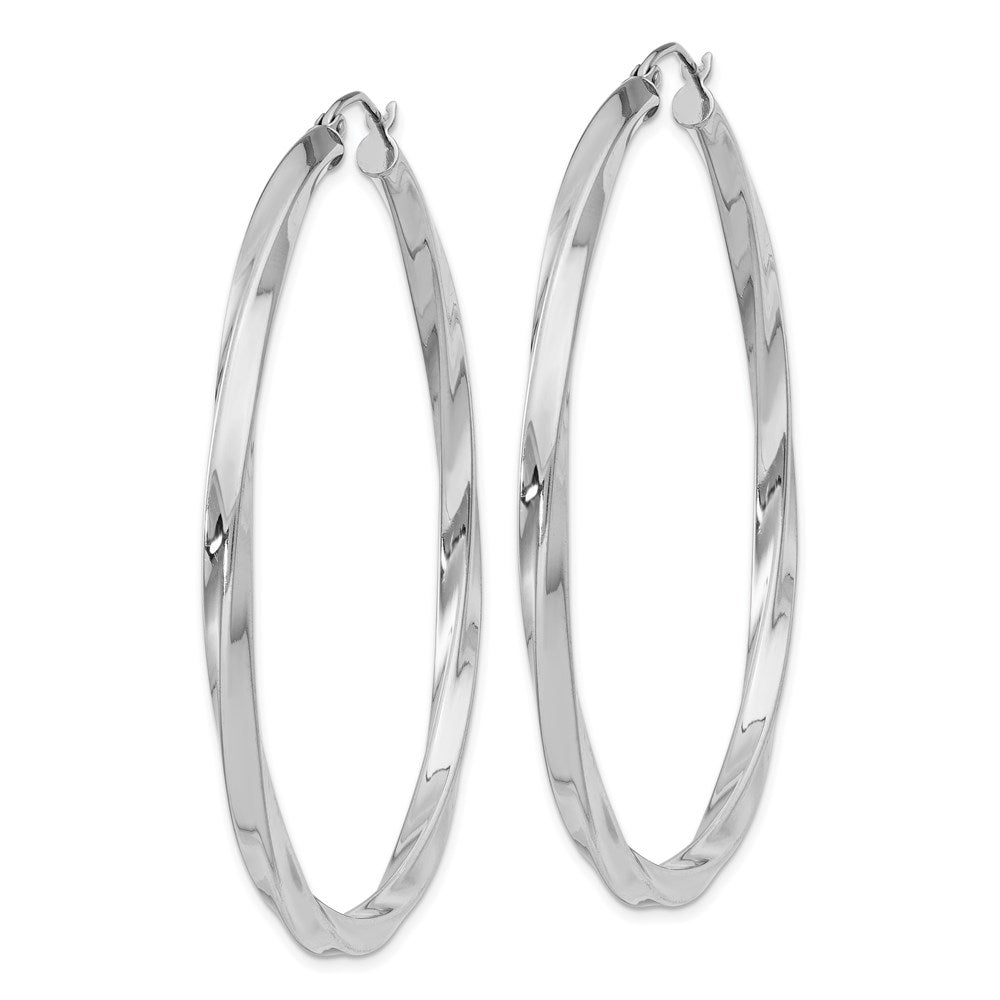 Alternate view of the 3mm, Sterling Silver, Twisted Round Hoop Earrings, 55mm Dia.(2 1/8 In) by The Black Bow Jewelry Co.