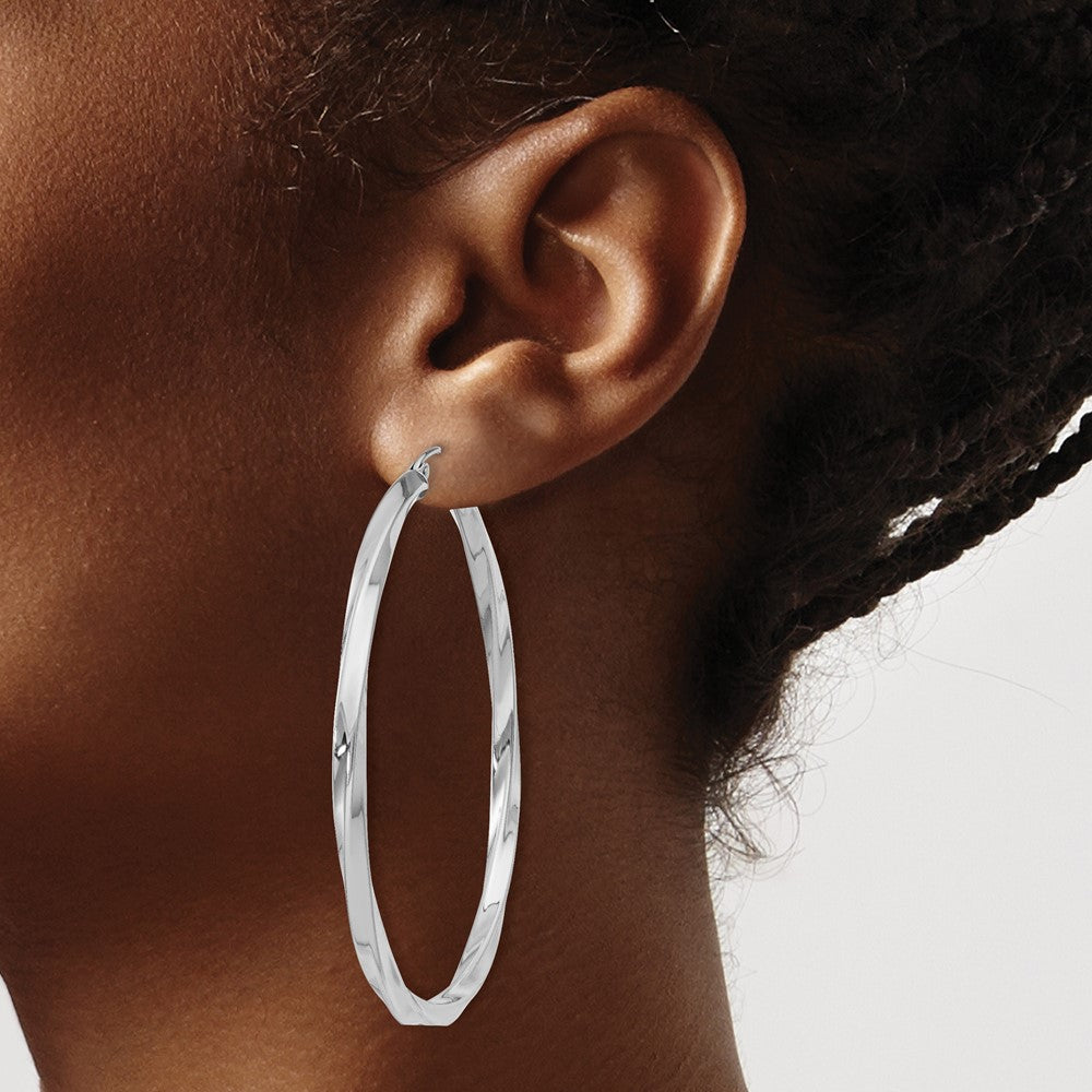 Alternate view of the 3mm, Sterling Silver, Twisted Round Hoop Earrings, 55mm Dia.(2 1/8 In) by The Black Bow Jewelry Co.