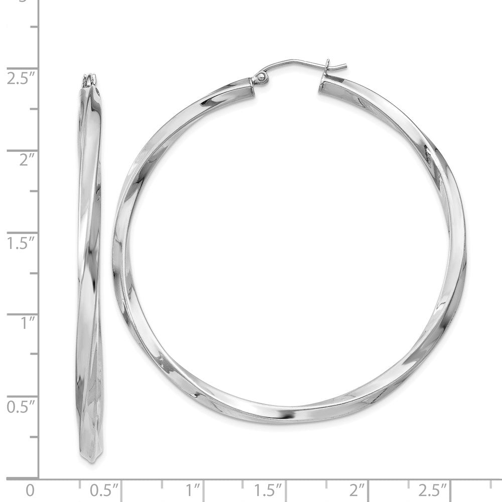 Alternate view of the 3mm, Sterling Silver, Twisted Round Hoop Earrings, 55mm Dia.(2 1/8 In) by The Black Bow Jewelry Co.
