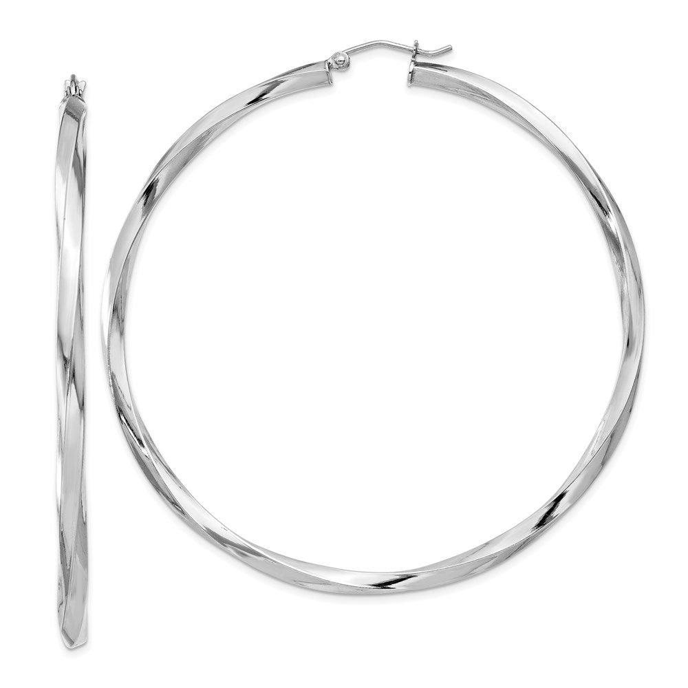 3mm, Sterling Silver, Twisted Round Hoop Earrings, 65mm Dia.(2 1/2 In), Item E8938-65 by The Black Bow Jewelry Co.