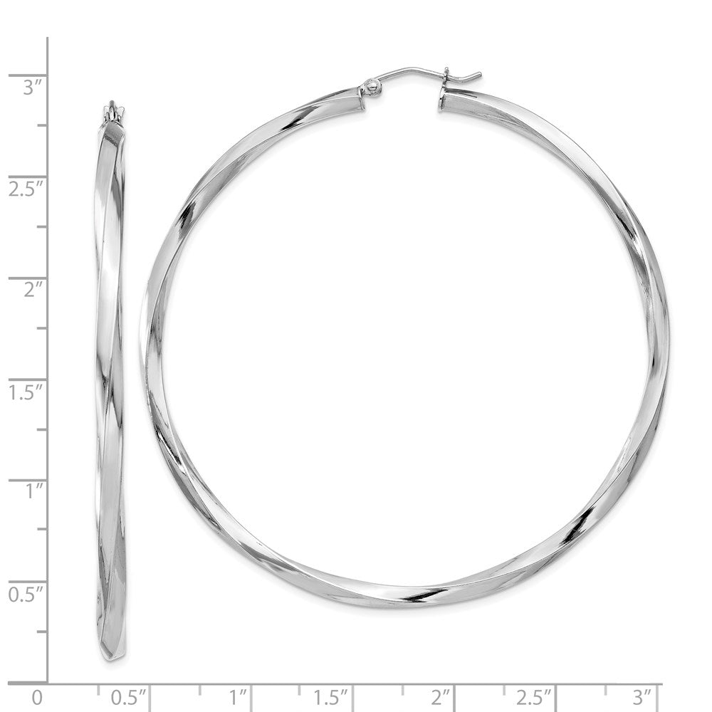 Alternate view of the 3mm, Sterling Silver, Twisted Round Hoop Earrings, 65mm Dia.(2 1/2 In) by The Black Bow Jewelry Co.