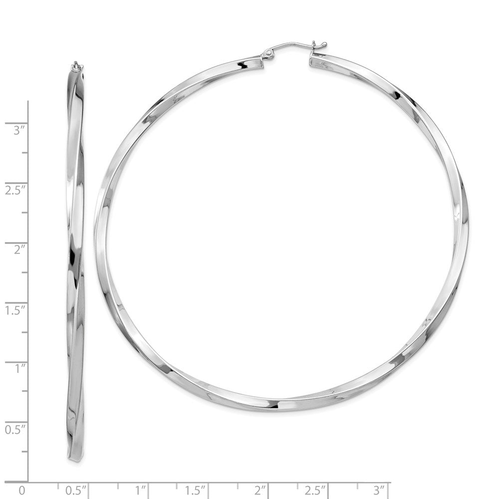 Alternate view of the 3mm, Sterling Silver, Twisted Round Hoop Earrings, 80mm Dia.(3 1/8 In) by The Black Bow Jewelry Co.