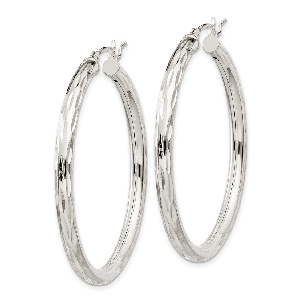 Alternate view of the 3mm, Satin Polished D/C Sterling Silver Hoops - 40mm (1 1/2 Inch) by The Black Bow Jewelry Co.