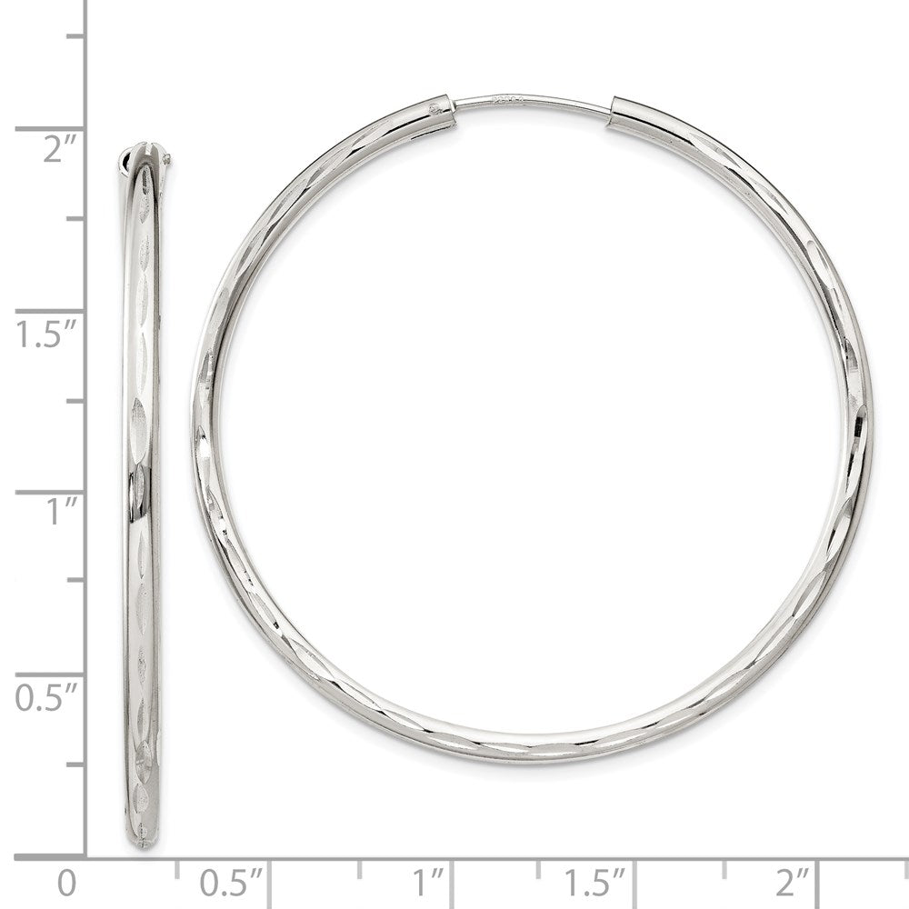 Alternate view of the 2mm, Sterling Silver, Diamond Cut Geometric Hoops - 55mm (2 1/8 Inch) by The Black Bow Jewelry Co.