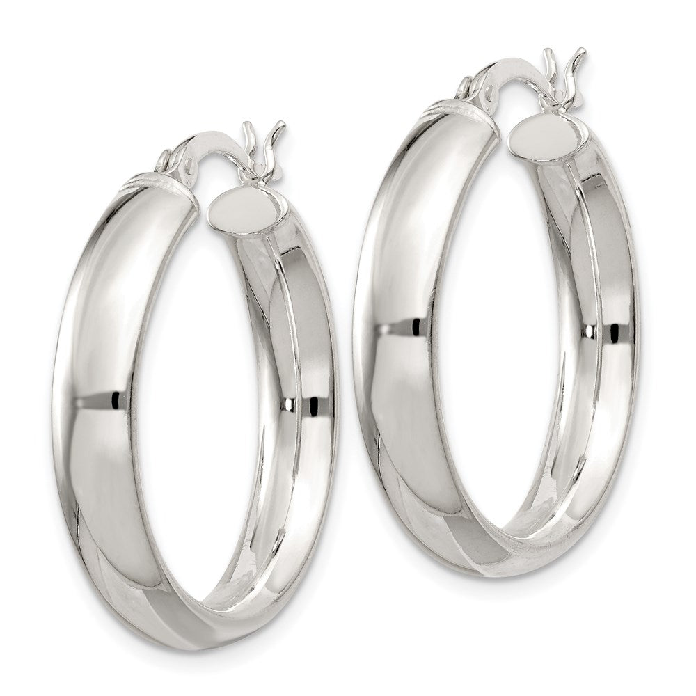 Alternate view of the 5mm, Domed Round Hoop Earrings in Sterling Silver - 25mm (1 Inch) by The Black Bow Jewelry Co.