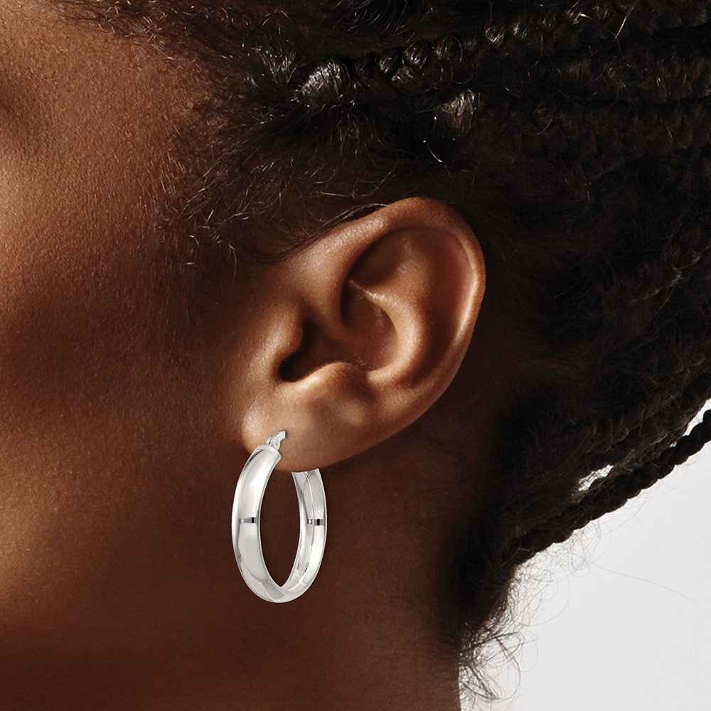 Alternate view of the 5mm, Domed Round Hoop Earrings in Sterling Silver - 25mm (1 Inch) by The Black Bow Jewelry Co.