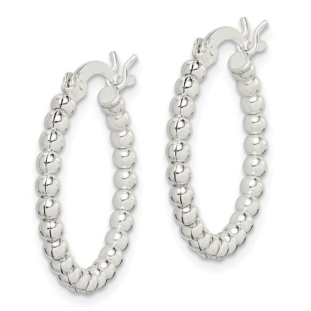 Alternate view of the Sterling Silver, 2mm Beaded Round Hoop Earrings - 22mm (7/8 Inch) by The Black Bow Jewelry Co.