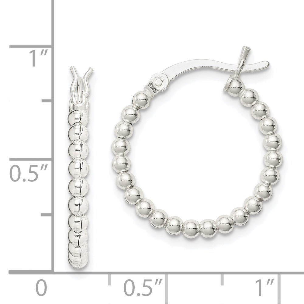 Alternate view of the Sterling Silver, 2mm Beaded Round Hoop Earrings - 22mm (7/8 Inch) by The Black Bow Jewelry Co.
