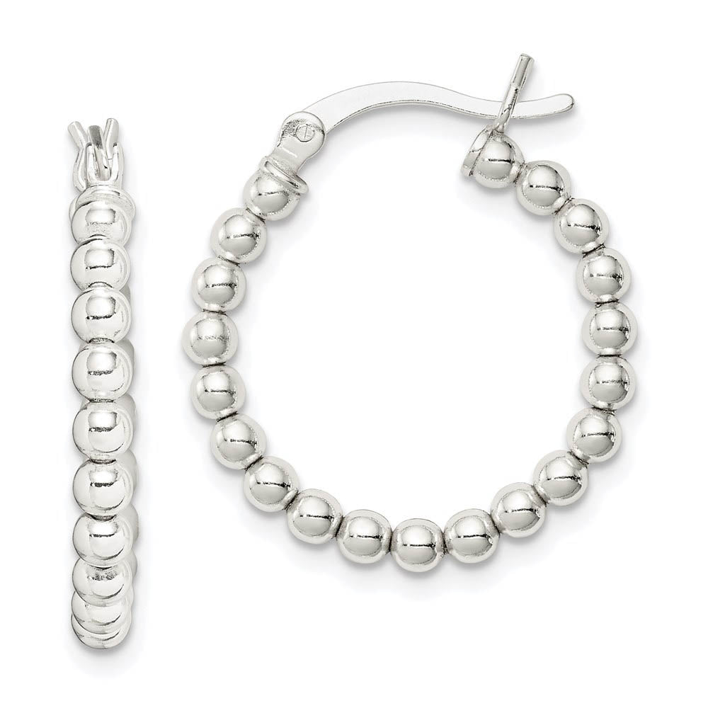 Sterling Silver, 3mm Beaded Round Hoop Earrings - 22mm (7/8 Inch), Item E8976 by The Black Bow Jewelry Co.