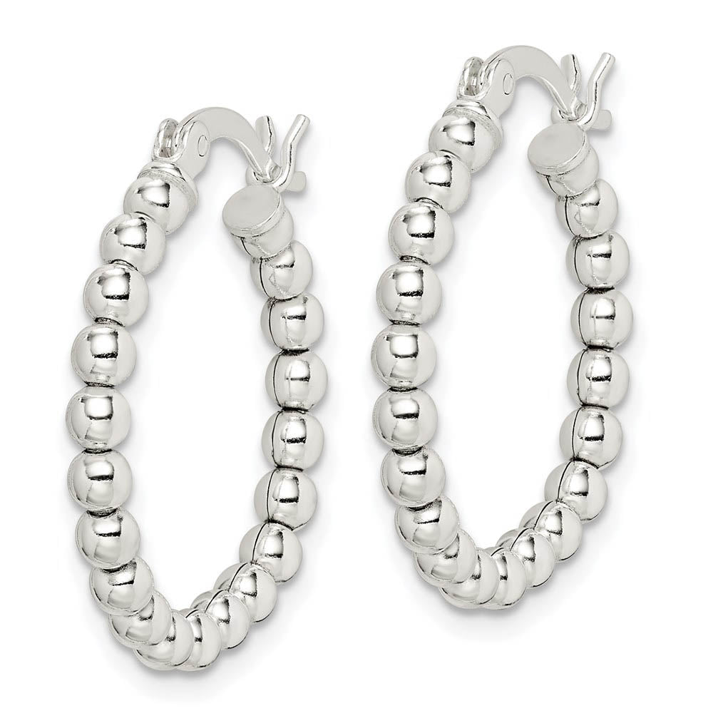 Alternate view of the Sterling Silver, 3mm Beaded Round Hoop Earrings - 22mm (7/8 Inch) by The Black Bow Jewelry Co.