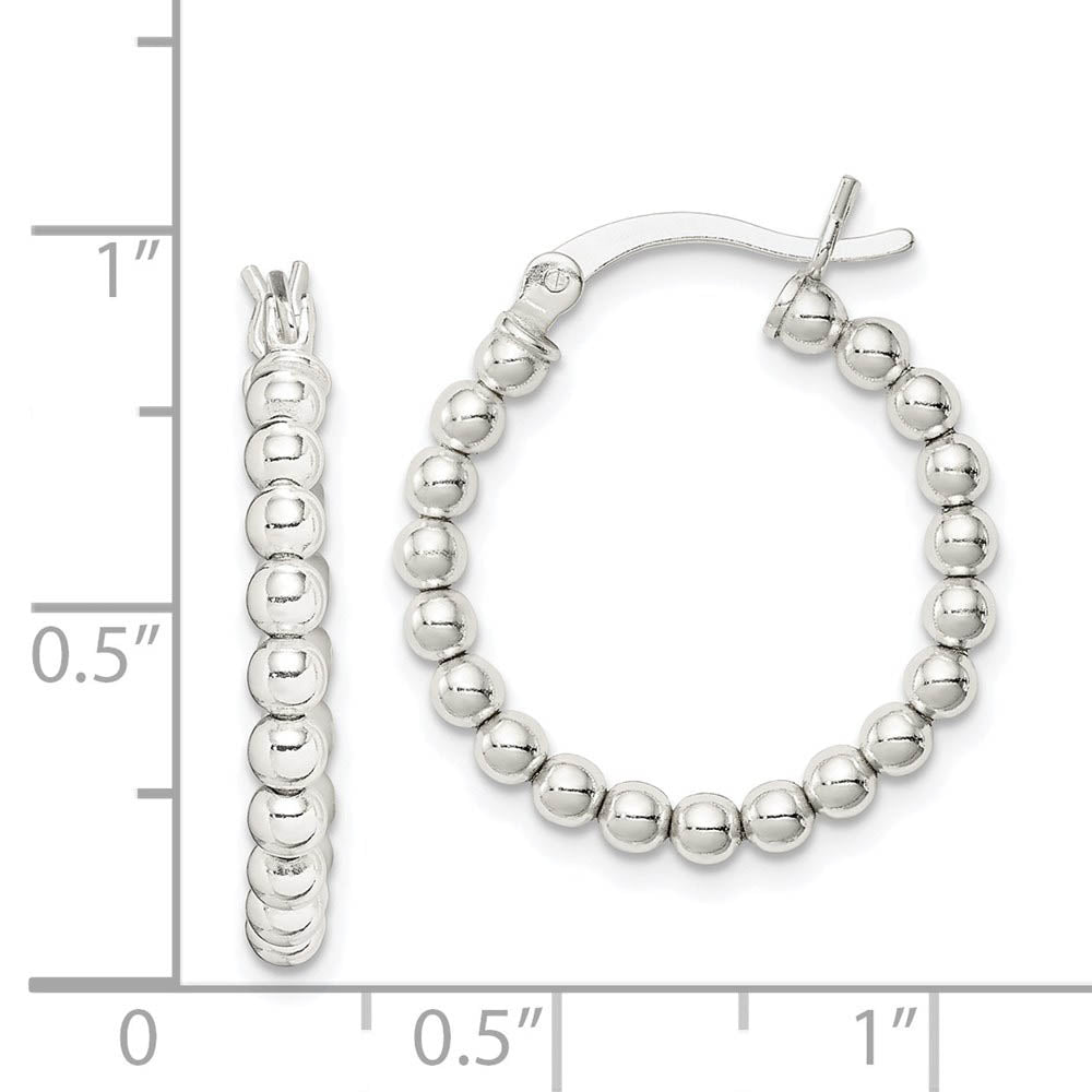 Alternate view of the Sterling Silver, 3mm Beaded Round Hoop Earrings - 22mm (7/8 Inch) by The Black Bow Jewelry Co.
