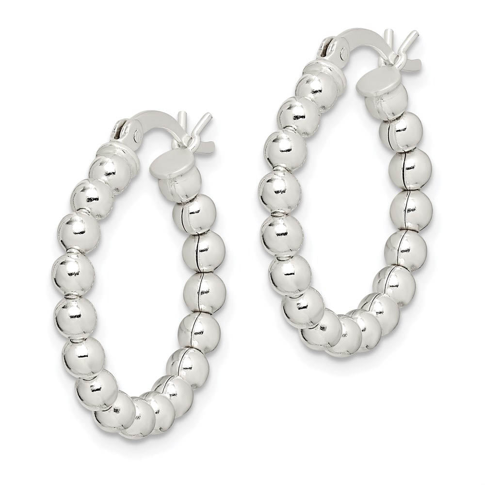 Alternate view of the Sterling Silver, 4mm Beaded Round Hoop Earrings - 22mm (7/8 Inch) by The Black Bow Jewelry Co.