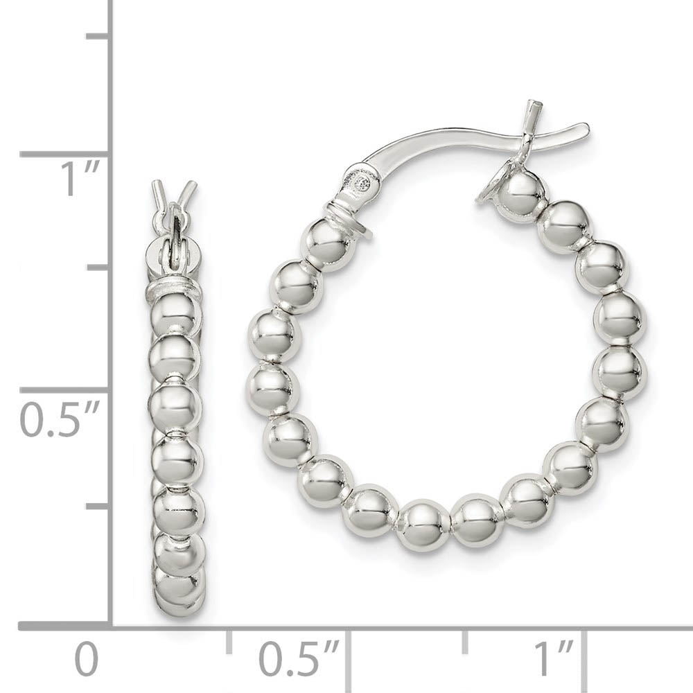 Alternate view of the Sterling Silver, 4mm Beaded Round Hoop Earrings - 22mm (7/8 Inch) by The Black Bow Jewelry Co.