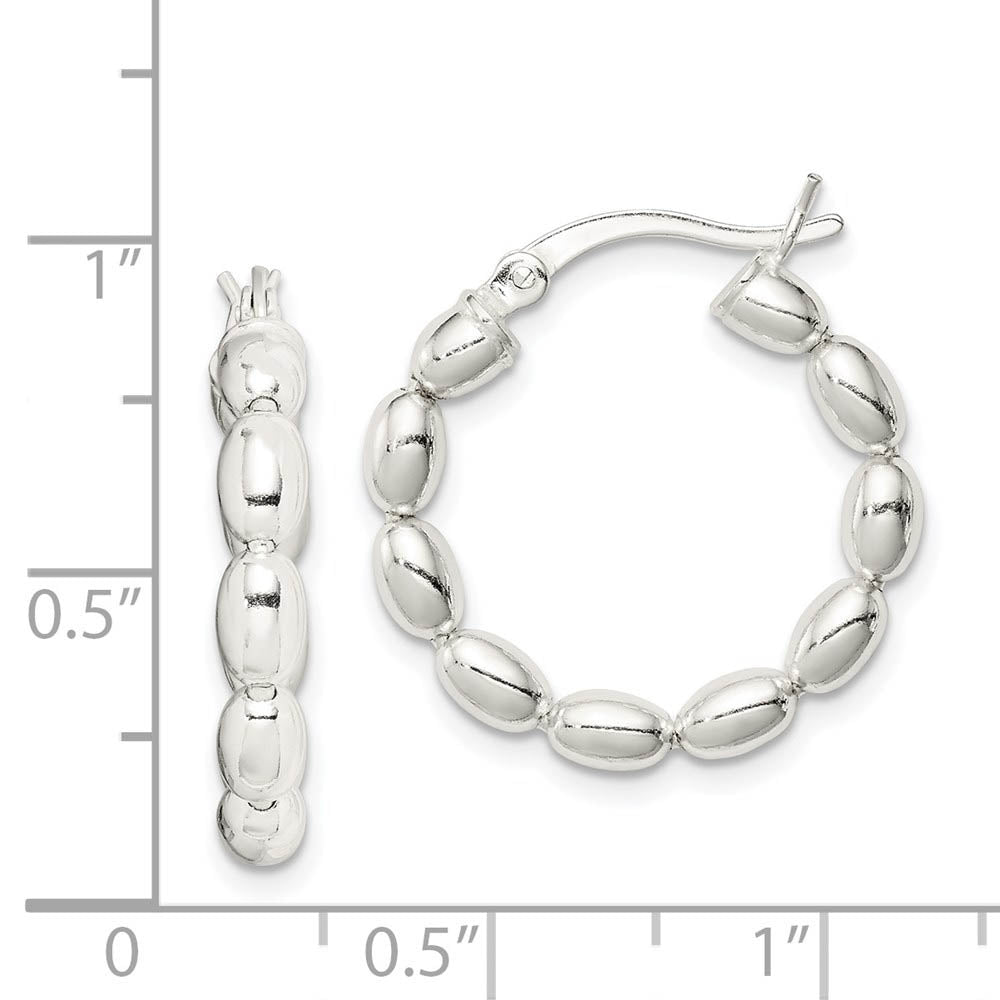 Alternate view of the Sterling Silver, Fancy Beaded Round Hoop Earrings - 22mm (7/8 Inch) by The Black Bow Jewelry Co.