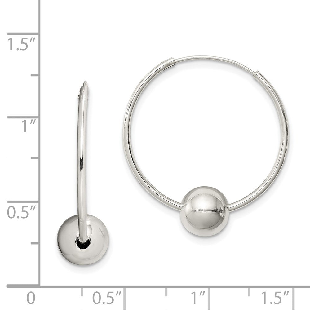 Alternate view of the Sterling Silver, Endless Hoop Bead Earrings - 25mm (1 Inch) by The Black Bow Jewelry Co.