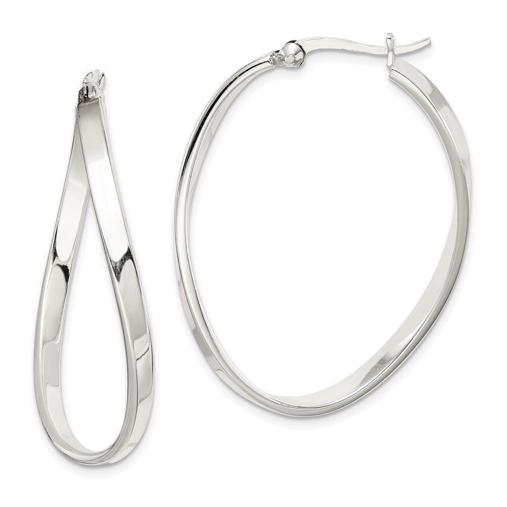 Twisted Oval Hoop Earrings in Sterling Silver - 40mm (1 1/2 Inch), Item E8997-40 by The Black Bow Jewelry Co.