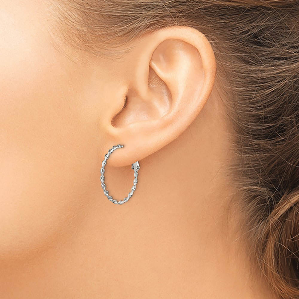 Alternate view of the Finely Twisted Round Hoop Earrings in Sterling Silver, 27mm by The Black Bow Jewelry Co.