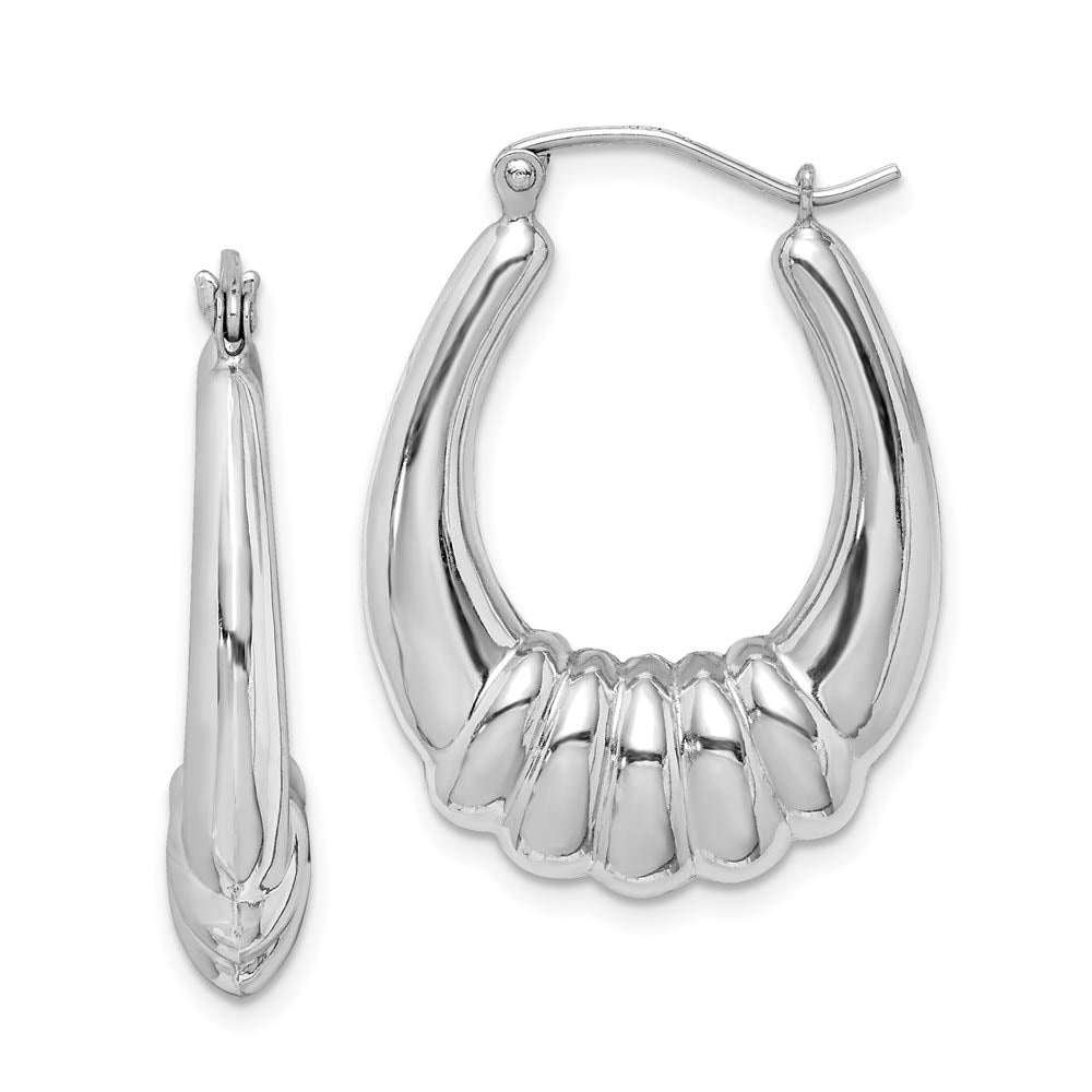 Rhodium Plated Sterling Silver Oval Shrimp Hoop Earrings, 22 x 29mm, Item E9047 by The Black Bow Jewelry Co.