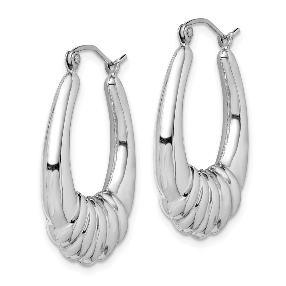 Alternate view of the Rhodium Plated Sterling Silver Oval Shrimp Hoop Earrings, 22 x 29mm by The Black Bow Jewelry Co.