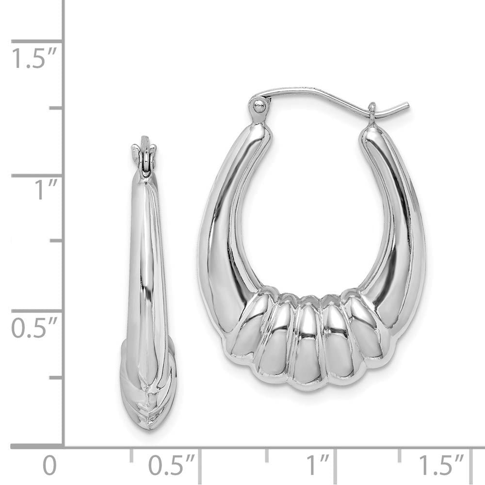 Alternate view of the Rhodium Plated Sterling Silver Oval Shrimp Hoop Earrings, 22 x 29mm by The Black Bow Jewelry Co.