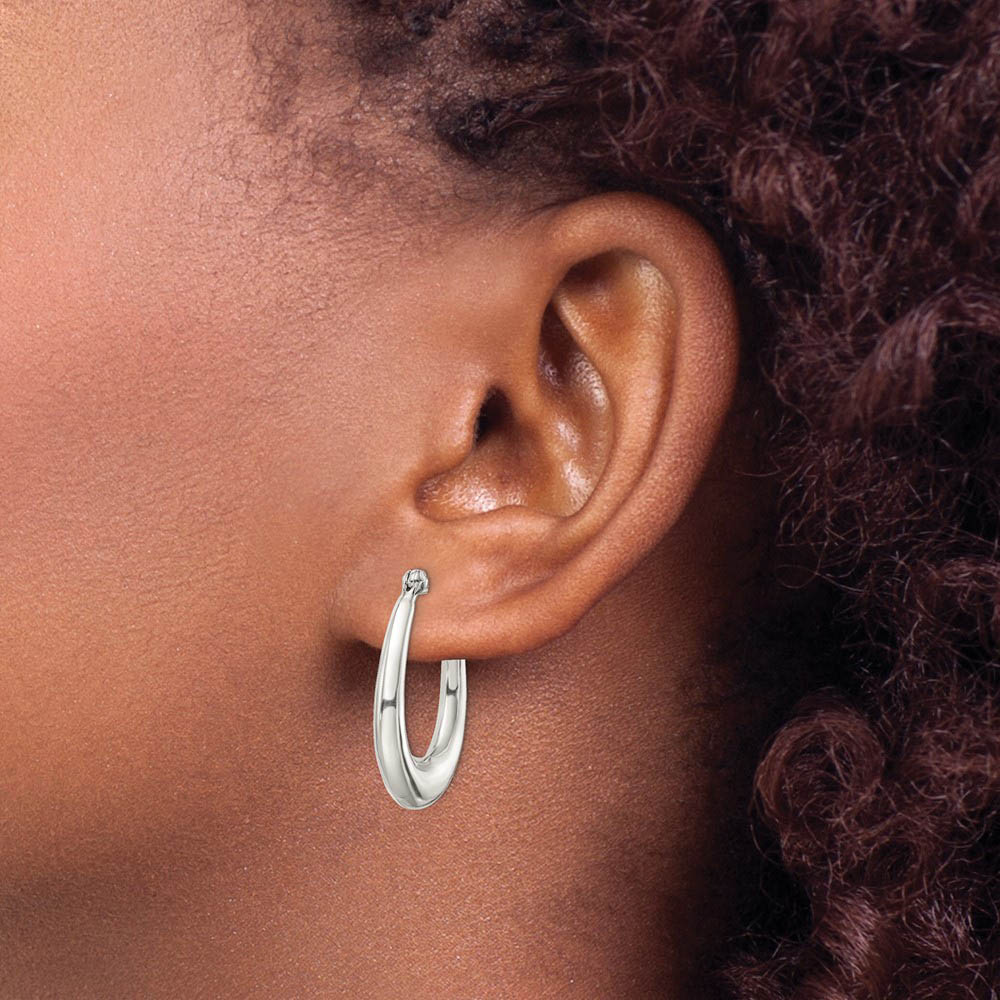 Alternate view of the Elegantly Polished Puffed Oval Hoop Earrings in Sterling Silver - 1 in by The Black Bow Jewelry Co.