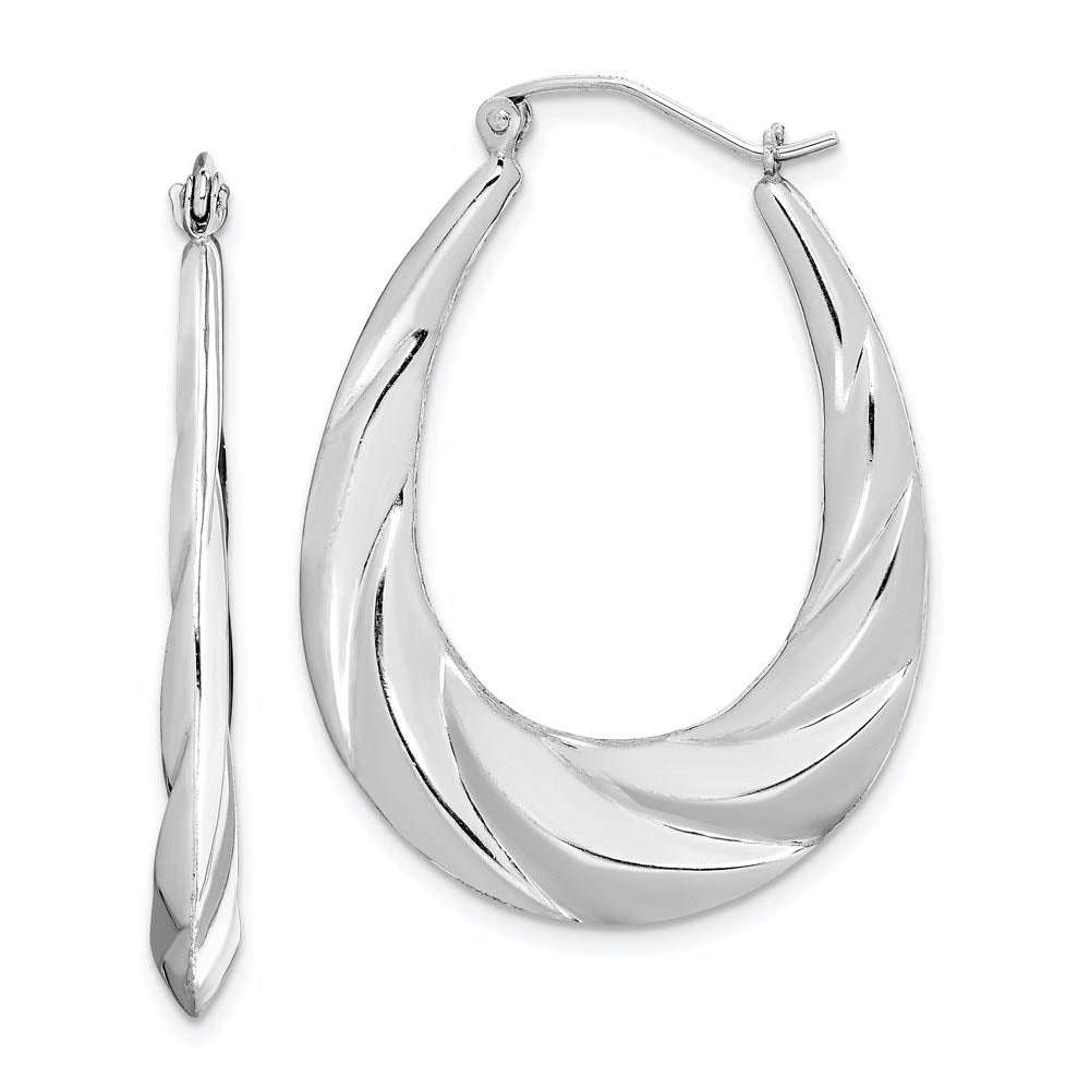 Wispy Designed Puffed Oval Hoop Earrings in Sterling Silver, Item E9062 by The Black Bow Jewelry Co.