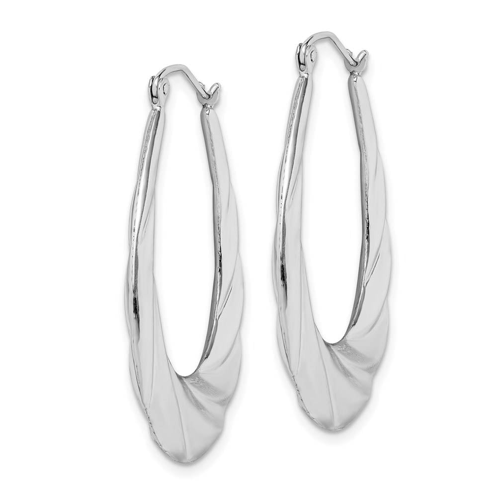 Alternate view of the Wispy Designed Puffed Oval Hoop Earrings in Sterling Silver by The Black Bow Jewelry Co.