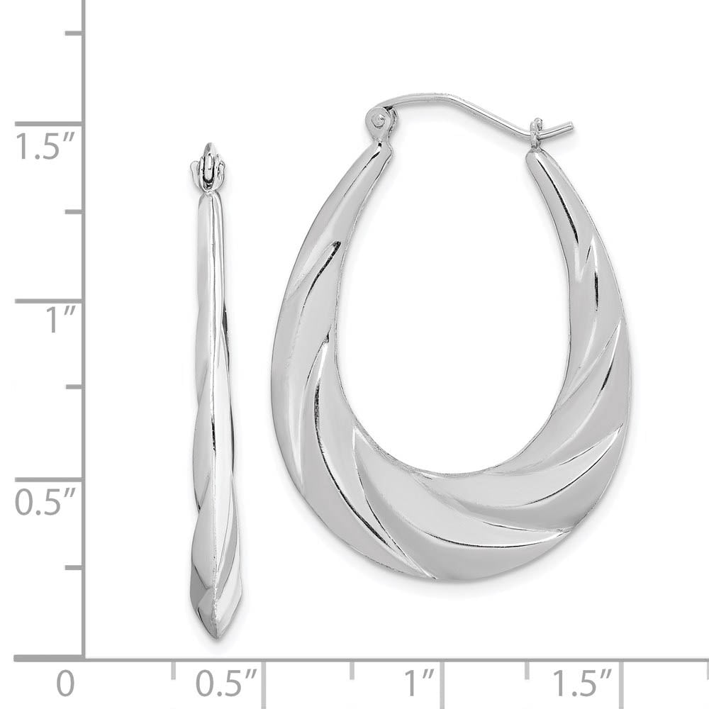 Alternate view of the Wispy Designed Puffed Oval Hoop Earrings in Sterling Silver by The Black Bow Jewelry Co.