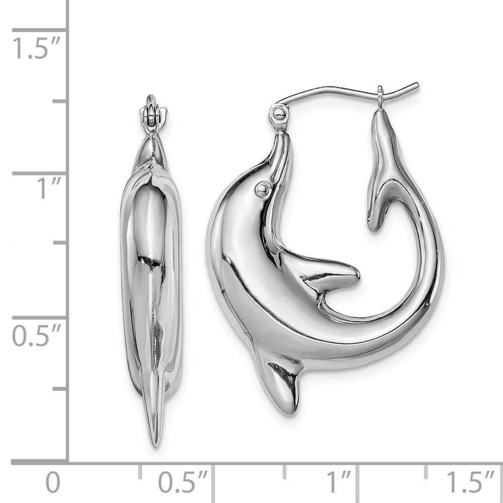 Alternate view of the Dolphin Hoop Earrings in Sterling Silver - 30mm (1-1/8 in) by The Black Bow Jewelry Co.