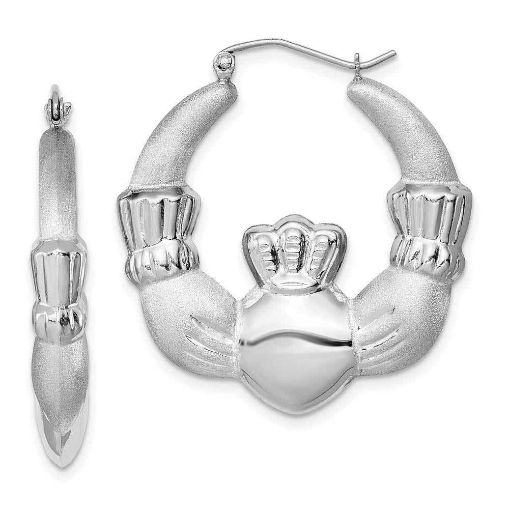 Sterling Silver Claddagh Hoop Earrings - 35mm in Diam. (1-3/8 in), Item E9065 by The Black Bow Jewelry Co.