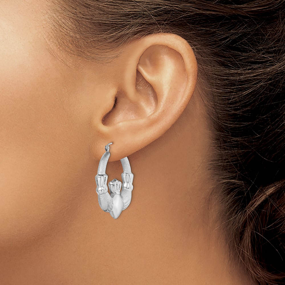 Alternate view of the Sterling Silver Claddagh Hoop Earrings - 35mm in Diam. (1-3/8 in) by The Black Bow Jewelry Co.