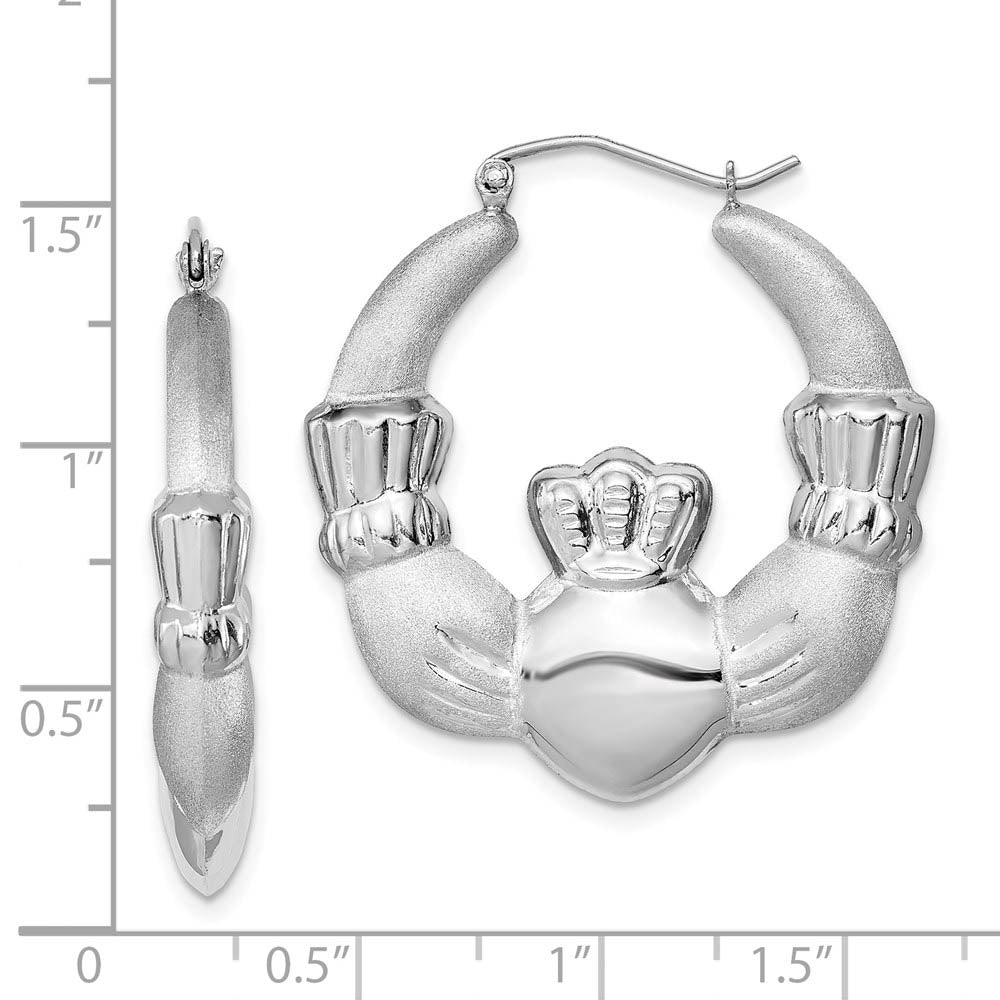 Alternate view of the Sterling Silver Claddagh Hoop Earrings - 35mm in Diam. (1-3/8 in) by The Black Bow Jewelry Co.